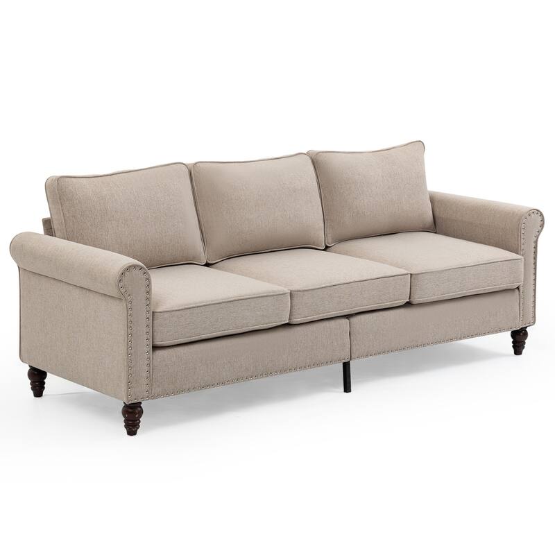 3 Seat Breathable Linen Couche 70" Tufted Back Sectional Sofa Recliner